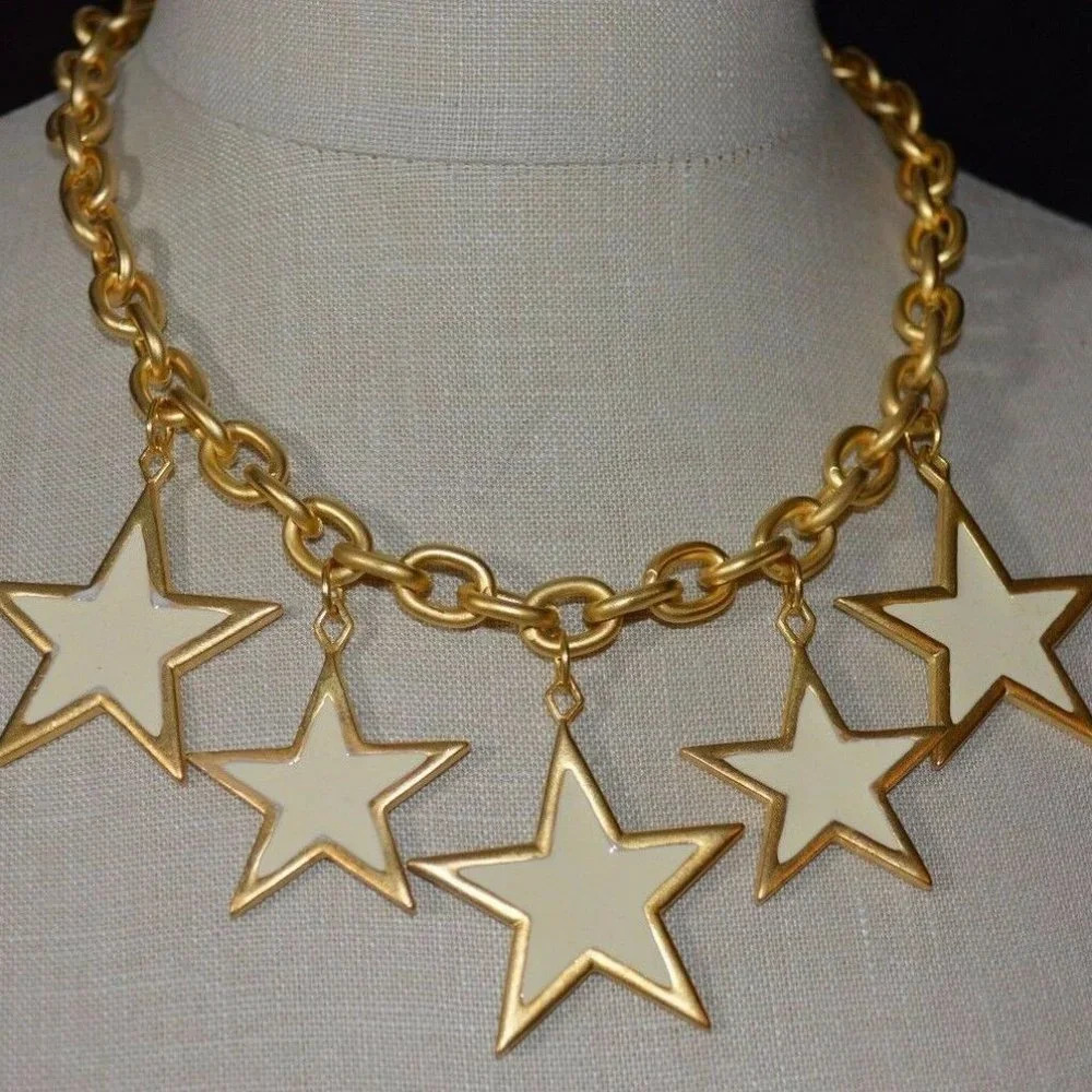 Premier Designs Spangle Ivory Cream Enamel Star Choker Necklace NOS